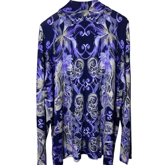 Chico's Sweater NWT Size 4 (2X) Scroll Reach Pullover Turtleneck Mountain Iris - Picture 2 of 7